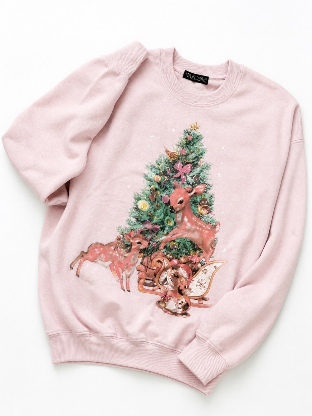 Pink Deer & Tree Graphic Crewneck Sweatshirt
